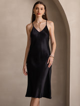 [Schwarz] SilkSilky-DE Sleeveless V Neck Kleider 003