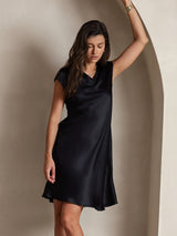 [Schwarz] SilkSilky-DE Cap Sleeve V Neck Kleider 004
