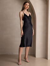 [Schwarz] SilkSilky-DE Sleeveless V Neck Kleider 005