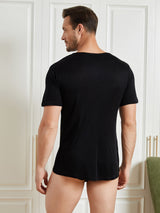 [Schwarz] SilkSilky-DE Kurzärmelig Crew-Ausschnitt Herren T-Shirt 002