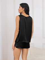 [Schwarz] SilkSilky-DE Sleeveless Round Neck Damen Pyjamas 002