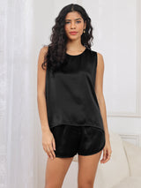 [Schwarz] SilkSilky-DE Sleeveless Round Neck Damen Pyjamas 005
