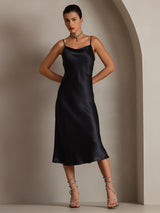 [Schwarz] SilkSilky-DE Sleeveless Cowl Neck Kleider 001