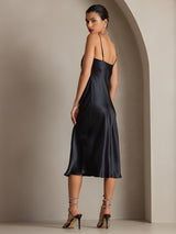 [Schwarz] SilkSilky-DE Sleeveless Cowl Neck Kleider 002