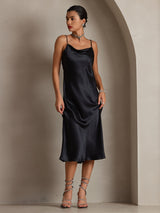 [Schwarz] SilkSilky-DE Sleeveless Cowl Neck Kleider 003