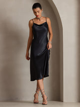 [Schwarz] SilkSilky-DE Sleeveless Cowl Neck Kleider 004