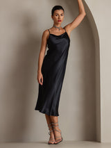 [Schwarz] SilkSilky-DE Sleeveless Cowl Neck Kleider 005