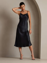[Schwarz] SilkSilky-DE Sleeveless Cowl Neck Kleider 006