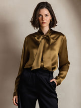 [Braun] SilkSilky-DE 19Momme Langärmelig Schluppenkragen Bluse 003