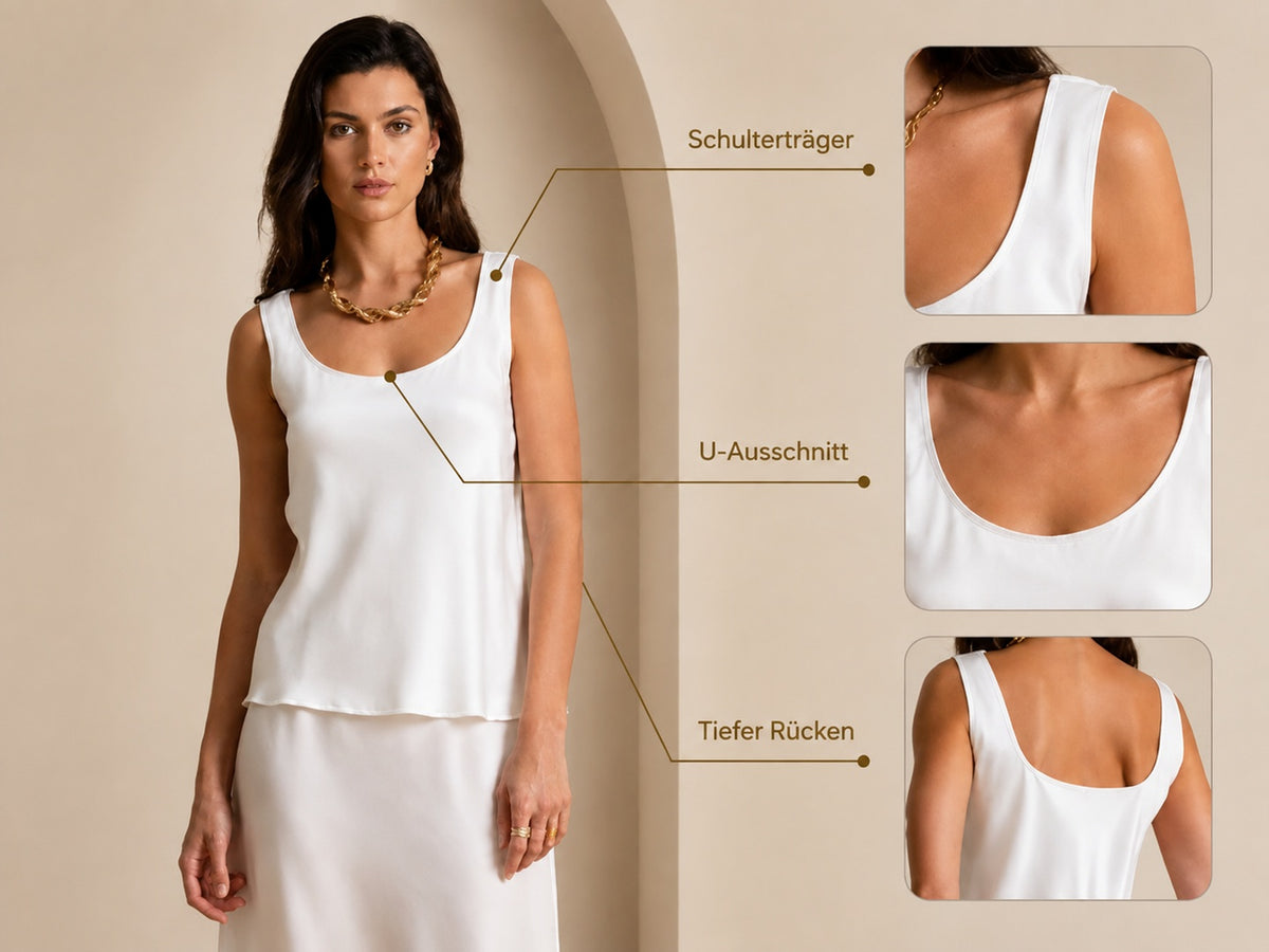 19 Momme Seide ärmelloses Damen-Tank-Top mit U-Ausschnitt - Detail 2