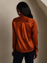 [Karamell] SilkSilky-DE Long Sleeve High Neck Bluse 002
