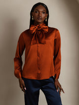 [Karamell] SilkSilky-DE Long Sleeve High Neck Bluse 003