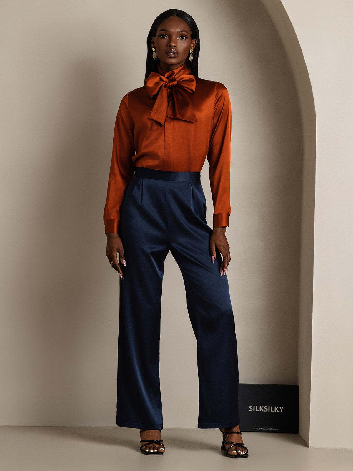 [Karamell] SilkSilky-DE 19Momme Seide Langärmelig Blouse 006