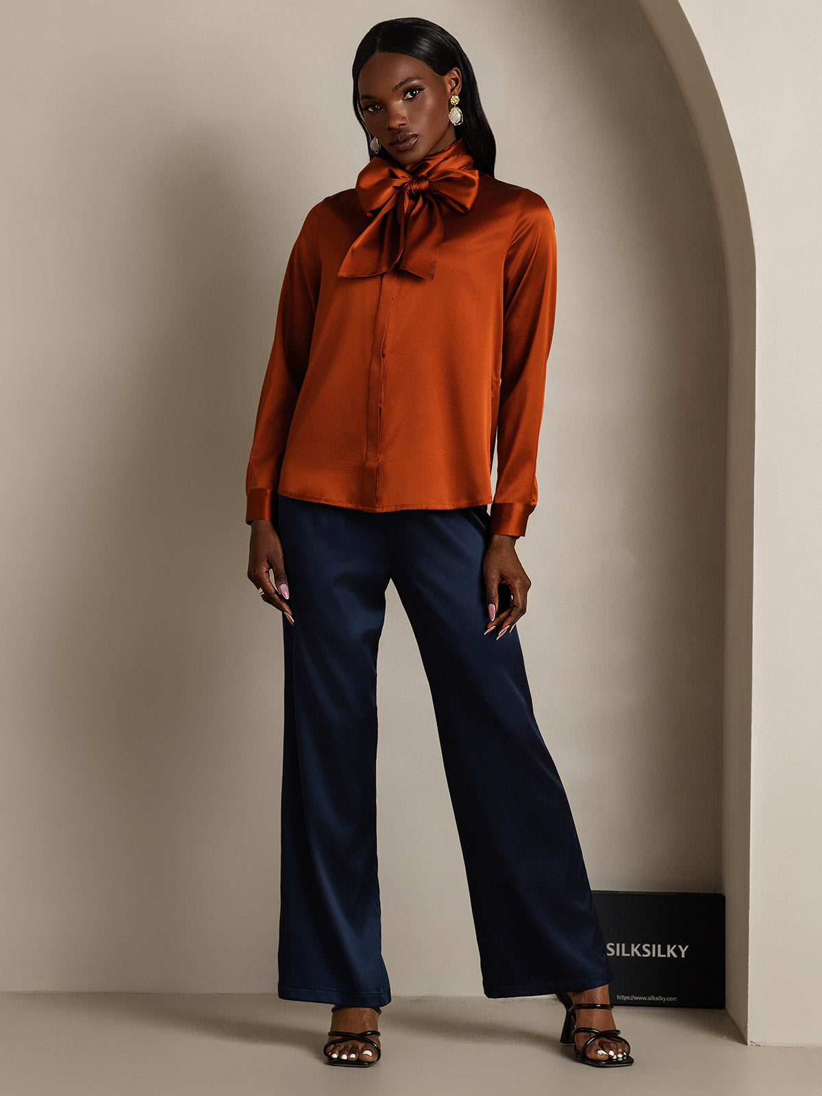 [Karamell] SilkSilky-DE 19Momme Seide Langärmelig Blouse 008