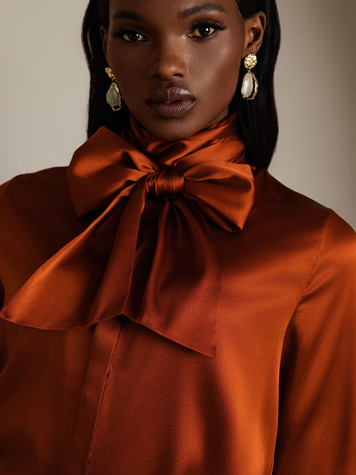 [Karamell] SilkSilky-DE 19Momme Seide Langärmelig Blouse 010