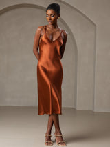 [Karamell] SilkSilky-DE Sleeveless V Neck Kleider 001