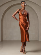 [Karamell] SilkSilky-DE Sleeveless V Neck Kleider 004