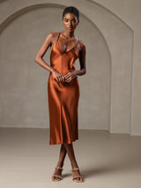 [Karamell] SilkSilky-DE Sleeveless V Neck Kleider 005