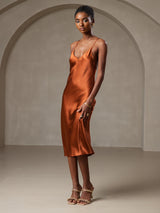 [Karamell] SilkSilky-DE Sleeveless V Neck Kleider 006