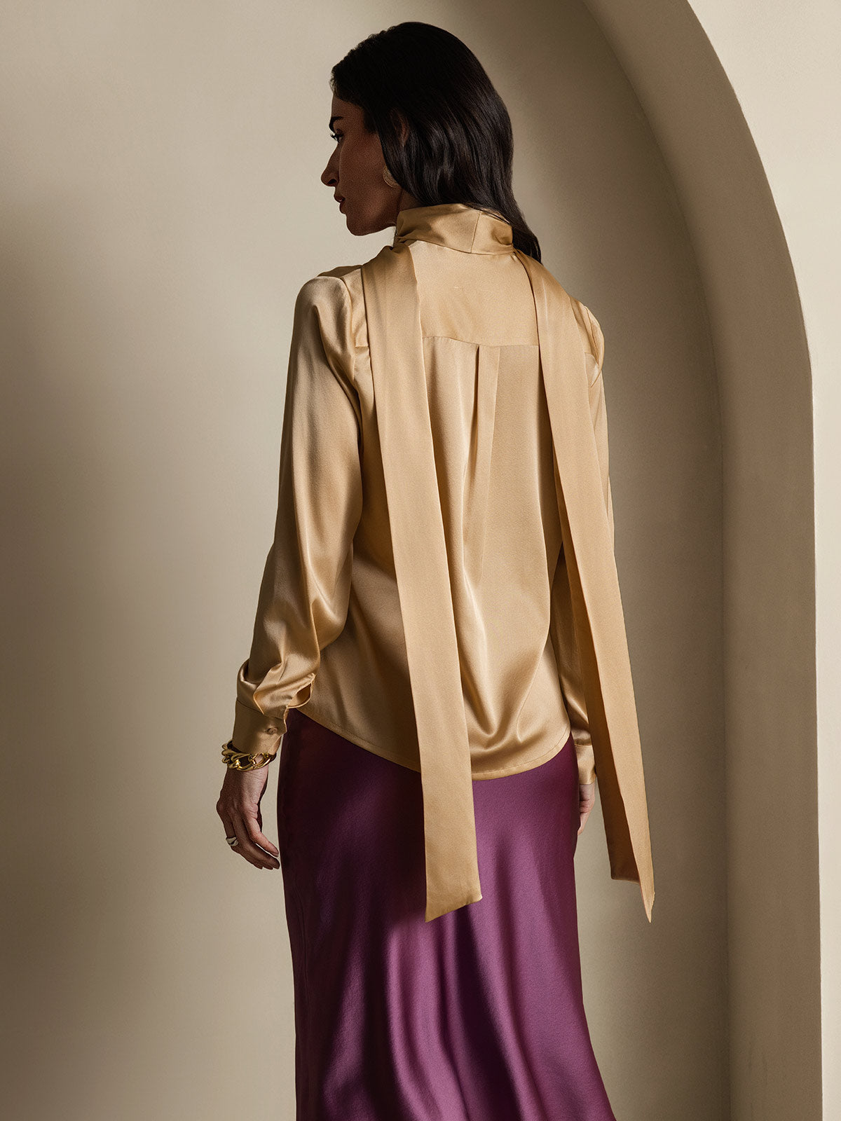 [Champagner] SilkSilky-DE 19Momme Seide Langärmelig Blouse 002