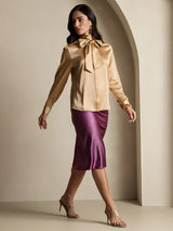 [Champagner] SilkSilky-DE Long Sleeve High Neck Bluse 009