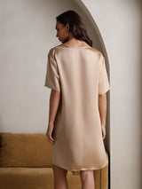 [Champagner] SilkSilky-DE Half Sleeve V Neck Nachthemden 002