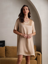 [Champagner] SilkSilky-DE Half Sleeve V Neck Nachthemden 004