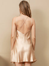 [Champagner] SilkSilky-DE Sleeveless V Neck Kleider 002