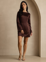 [Kaffee] SilkSilky-DE Long Sleeve Boat Neck Kleider 001