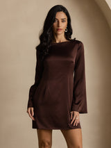 [Kaffee] SilkSilky-DE Long Sleeve Boat Neck Kleider 003