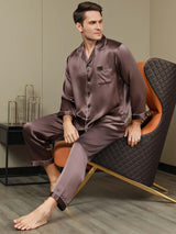 [Kaffee] SilkSilky-DE Long Sleeve Notch-Kragen Herren Pyjamas 001