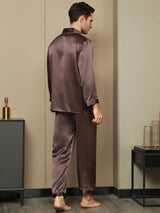 [Kaffee] SilkSilky-DE Long Sleeve Notch-Kragen Herren Pyjamas 003