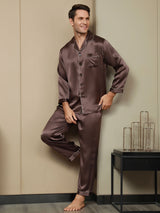 [Kaffee] SilkSilky-DE Long Sleeve Notch-Kragen Herren Pyjamas 004