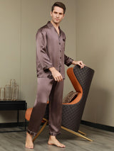 [Kaffee] SilkSilky-DE Long Sleeve Notch-Kragen Herren Pyjamas 005