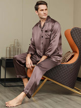 [Kaffee] SilkSilky-DE Long Sleeve Notch-Kragen Herren Pyjamas 006