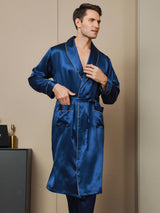 [Dunkelblau] SilkSilky-DE 19Momme Reine Seide Langärmelig Mens Robe 001