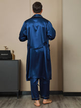 [Dunkelblau] SilkSilky-DE 19Momme Reine Seide Langärmelig Mens Robe 002