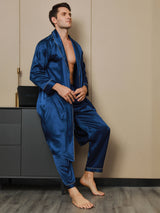 [Dunkelblau] SilkSilky-DE 19Momme Reine Seide Langärmelig Mens Robe 003