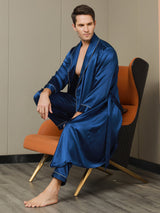 [Dunkelblau] SilkSilky-DE 19Momme Reine Seide Langärmelig Mens Robe 004