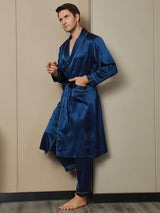 [Dunkelblau] SilkSilky-DE 19Momme Reine Seide Langärmelig Mens Robe 005