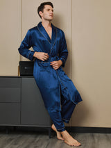 [Dunkelblau] SilkSilky-DE 19Momme Reine Seide Langärmelig Mens Robe 006