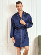 [Dunkelblau] SilkSilky-DE Long Sleeve Herren Morgenmantel 001