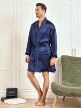 [Dunkelblau] SilkSilky-DE Long Sleeve Herren Morgenmantel 003