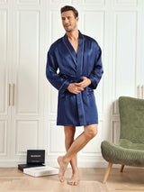 [Dunkelblau] SilkSilky-DE Long Sleeve Herren Morgenmantel 004