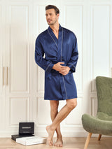 [Dunkelblau] SilkSilky-DE Long Sleeve Herren Morgenmantel 005