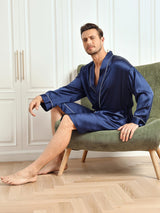 [Dunkelblau] SilkSilky-DE Long Sleeve Herren Morgenmantel 006