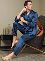 [Dunkelblau] SilkSilky-DE Long Sleeve Notch-Kragen Herren Pyjamas 002