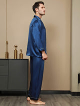 [Dunkelblau] SilkSilky-DE Long Sleeve Notch-Kragen Herren Pyjamas 003