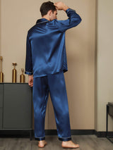 [Dunkelblau] SilkSilky-DE Long Sleeve Notch-Kragen Herren Pyjamas 004