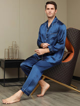 [Dunkelblau] SilkSilky-DE Long Sleeve Notch-Kragen Herren Pyjamas 006